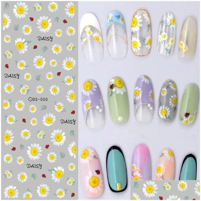 nail stickers 2024 design 1pcs daisy water transfer sticker for flower leaf slider foil tip diy art decor charm manicure