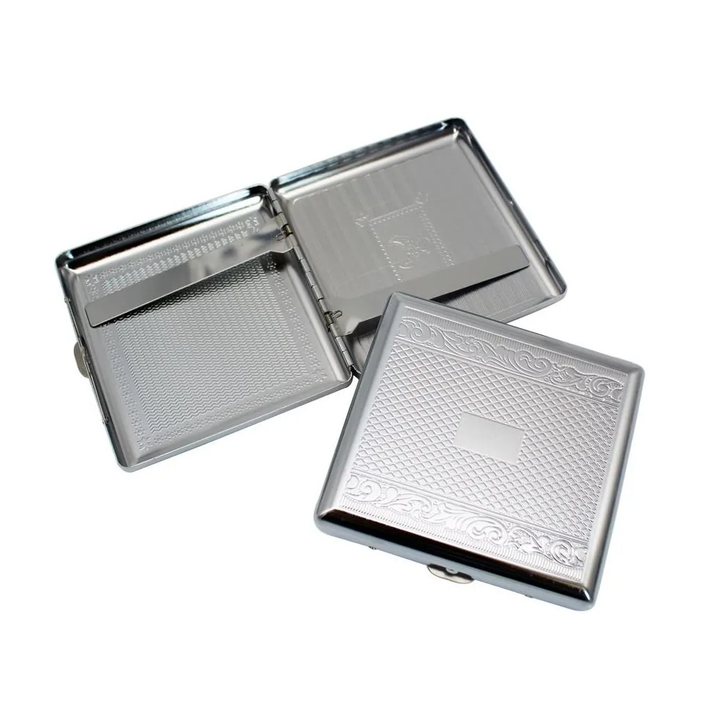 Cigarette Cases 20Pcs Stainless Steel Embossed Portable Metal Pressed Cigarette Case Box Drop Delivery Home Garden Household Sundries Dhxot