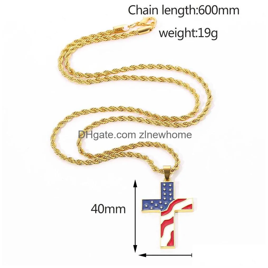 fashion american stars cross pendant necklaces stainless steel us flag necklace
