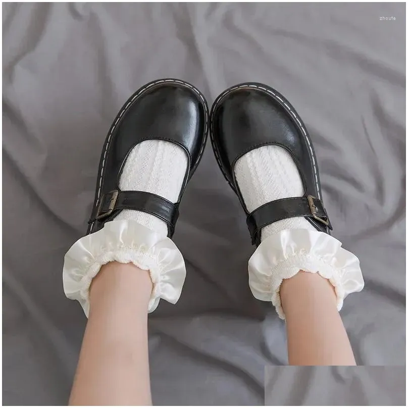 women socks women`s lolita ruffle with frill black white kawaii cotton lace low cut cartoon sweet girls hosiery