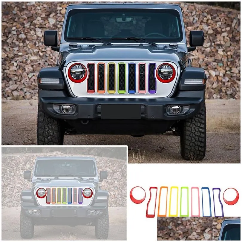 Other Exterior Accessories Car Headlight Er Trim And Front Mesh Grille Ring Decoration For Jeep Wrangler Jl Accessories9660993 Drop De Dhyql