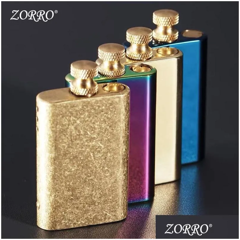 Lighters New Zorro Retro Permanent Matches Kerosene Lighter Windproof Pure Brass Oil Flint Cigarette Pipe Gadgets For Men Drop Deliver Dhsea