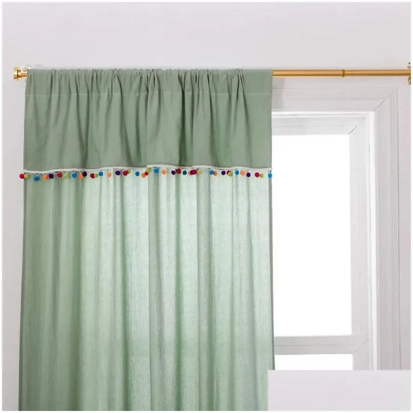 curtain cotton linen american solid plaid home window tassels blackout valance for the luxury bedroom curtains living room