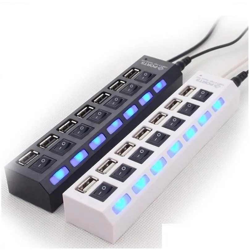 7 ports usb hub led high speed 480 mbps adapter with power on off switch for pc laptop computer
