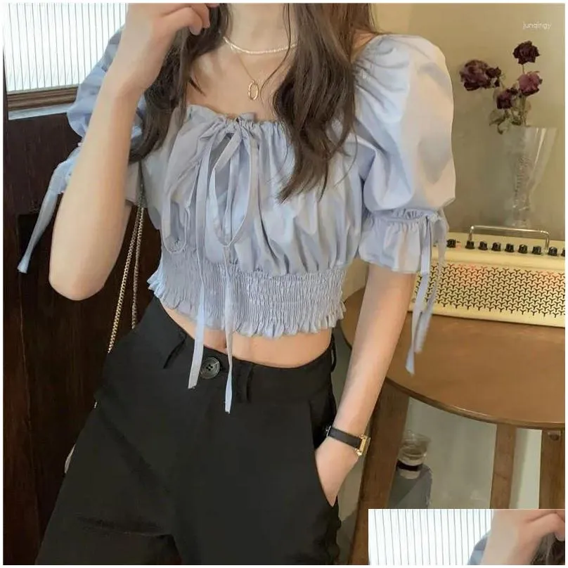 women`s blouses women summer solid retro bandage design slim sexy crop top fashion korean style ladies elegant college