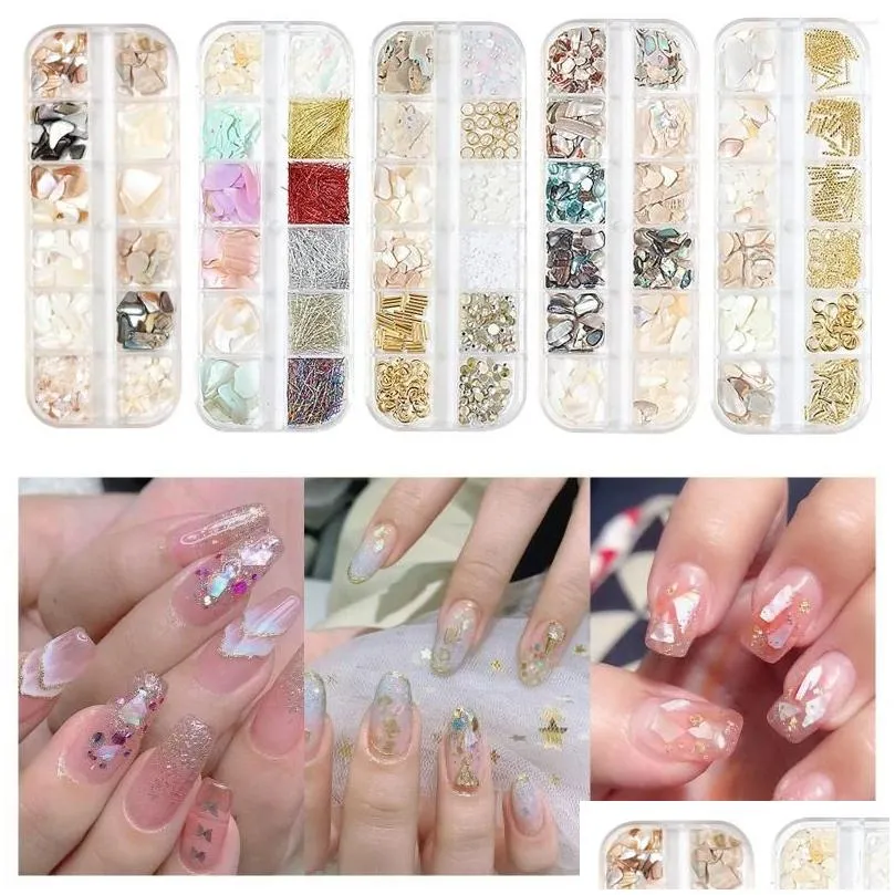 nail art decorations 12 colors mixed pieces long box ultra thin abalone letter stickers for nails glitter gel girls