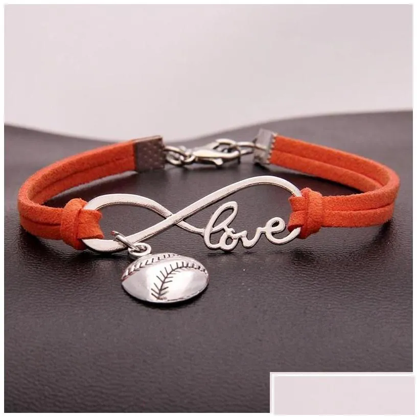 charm bracelets american softball infinity for women men love baseball veet string rope wrap bangle fashion sports jewelry gift drop d