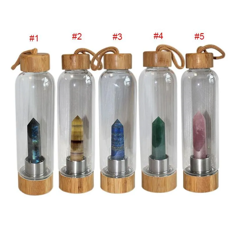 natural crystal water bottle creative crystals column glass cup outdoor portable kettle water cups 550ml