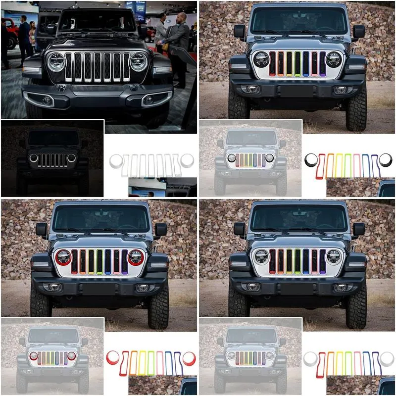 car headlight cover trim and front mesh grille ring decoration for jeep wrangler jl 2018 car accessories9660993