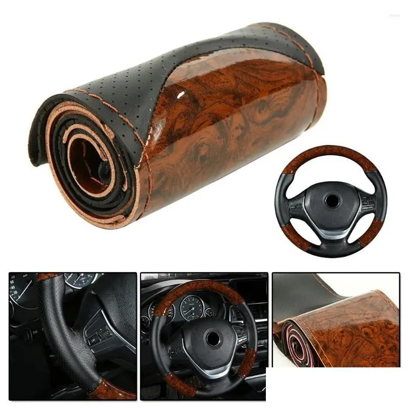 steering wheel covers 1set cover accessory car diy fit 37-38cm kit peach wood replacement truck universal