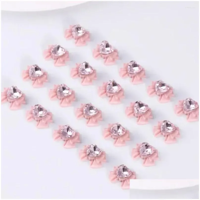 nail art decorations manicure supplies charming 3d heart faux pink bow charms rhinestones for phone case accessories