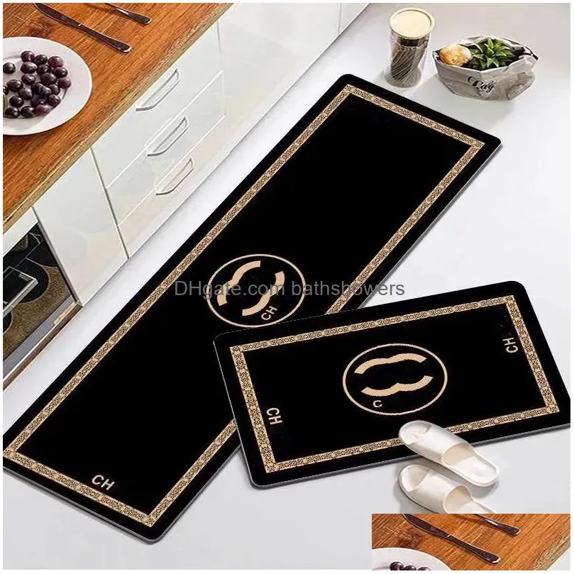 all-match designer carpet bathroom kitchen floor mat classic logo print entrance door foot mat bathroom water absorbing home decoration floor