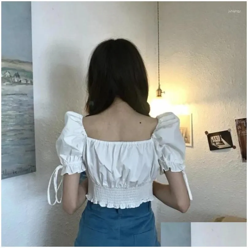 women`s blouses women summer solid retro bandage design slim sexy crop top fashion korean style ladies elegant college