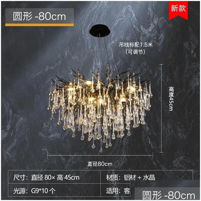 Pendant Lamps American Crystal Chandeliers Black/Gold/Chorme Ceiling Lamp For Living Room Decoration Dining Table Oval Large Light D Dhmiy