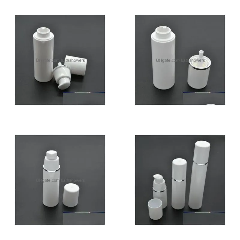 wholesale 10pcs/lot 15ml 30m 50ml empty plastic cosmetic bottle travel liquid bottles white airless pump vacuum toiletries container