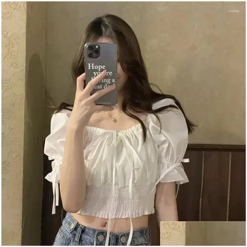 women`s blouses women summer solid retro bandage design slim sexy crop top fashion korean style ladies elegant college