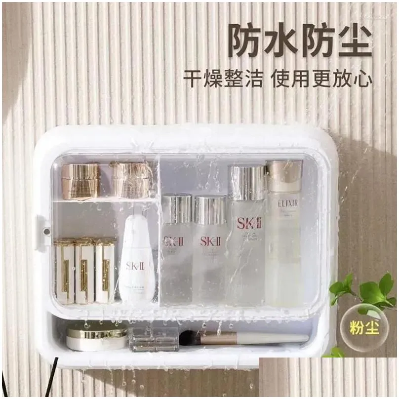 storage boxes household wall-mounted cosmetics box punch free dust-proof rack with lid large capacity shelf