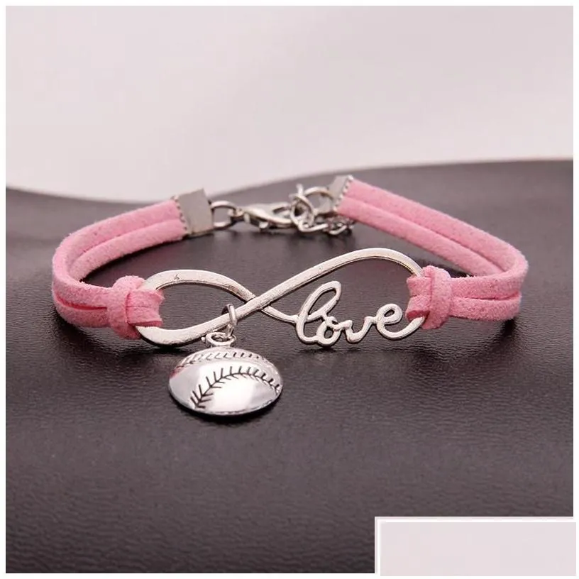 charm bracelets american softball infinity for women men love baseball veet string rope wrap bangle fashion sports jewelry gift drop d