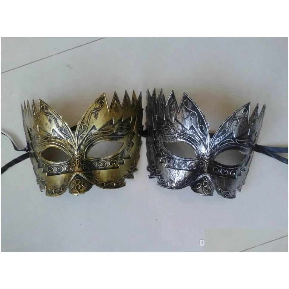 Party Masks Mens Adt Masquerade Mask Classic Retro Greek Roman Soldier Gladiator Party Ball Mardi Gras Facial Eye Gold And Drop Delive Dh3Mj