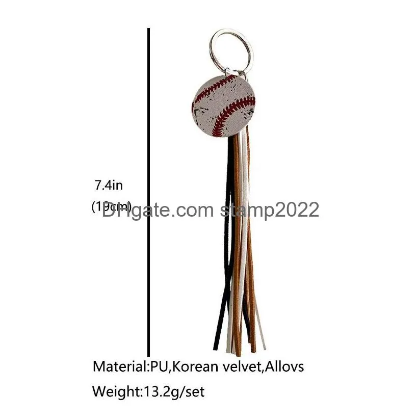 sports ball tassel keychain party favor creative baseball basketball football leather keychain pendant luggage decoration key chain