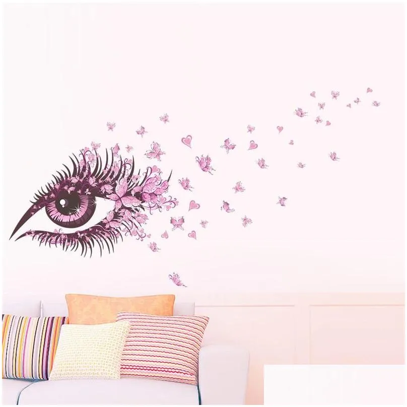 Wall Stickers Beautif Eyelash Flowers Butterfly For Kids Room Bedroom Decoration Girls Decals Creative Art Pvc Poster Drop Delivery Dhx9L