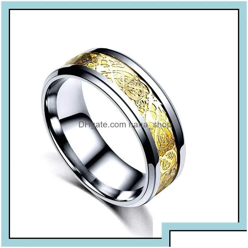 band rings fashion 8mm wedding ring for men women retro celtic dragon inlay red carbon fiber size 613 drop delivery jewelry otsud