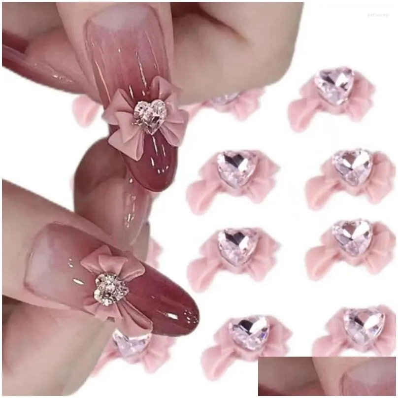 nail art decorations manicure supplies charming 3d heart faux pink bow charms rhinestones for phone case accessories