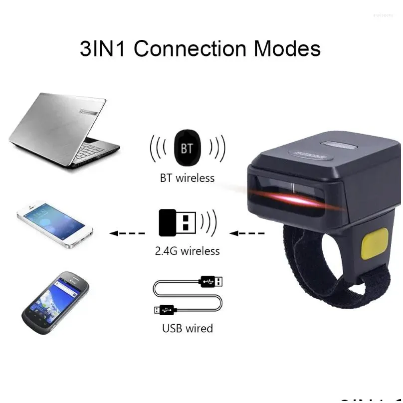 portable 1d/2d barcode scanner finger handheld wearable ring bar code reader bt wireless wired connection with offline storage