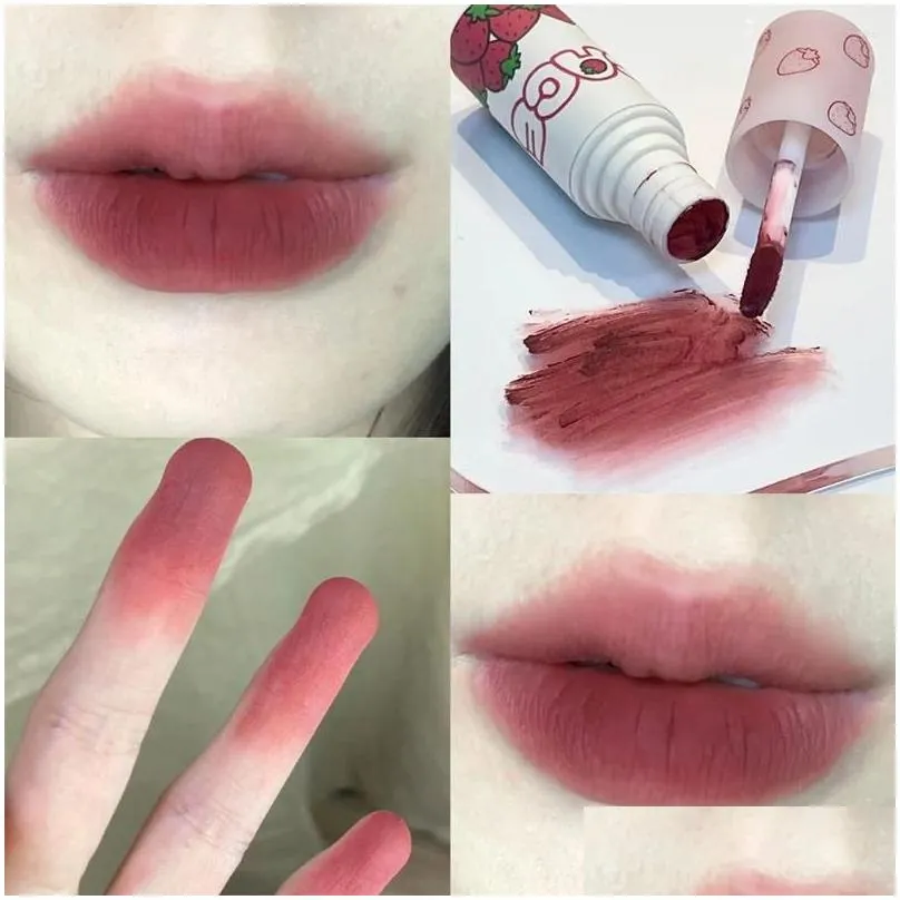 lip gloss glaze 6 color brown pink matte liquid lipstick cute strawberry waterproof velvet nude red mud cheek rouge tint cosmetics