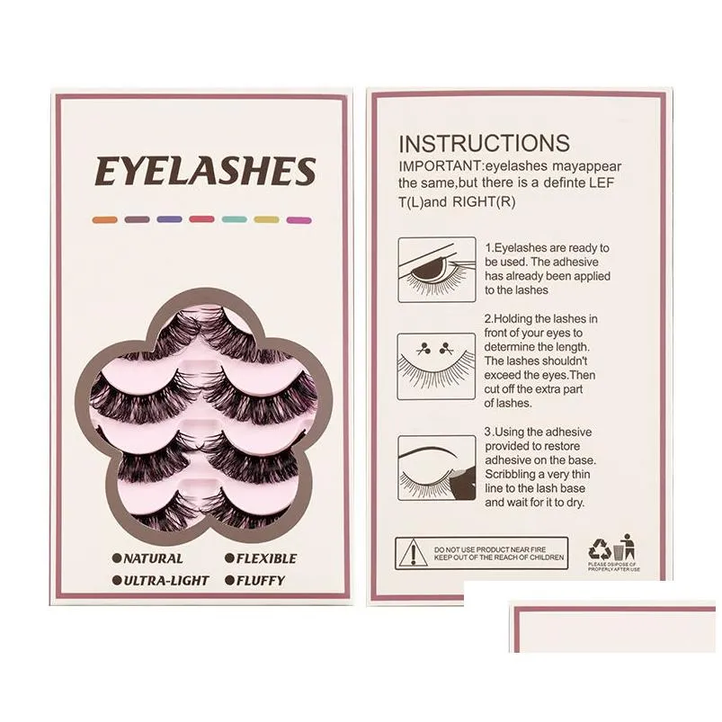 False Eyelashes Thick Natural Mink False Eyelashes With Color Soft Light Handmade Reusable Mtilayer 3D Colored Fake Lashes Extensions Dh4Vq