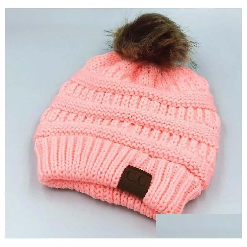 10 designs party favor cc adult winter warm hat women soft stretch cable knitted pom beanie girl ski christmas