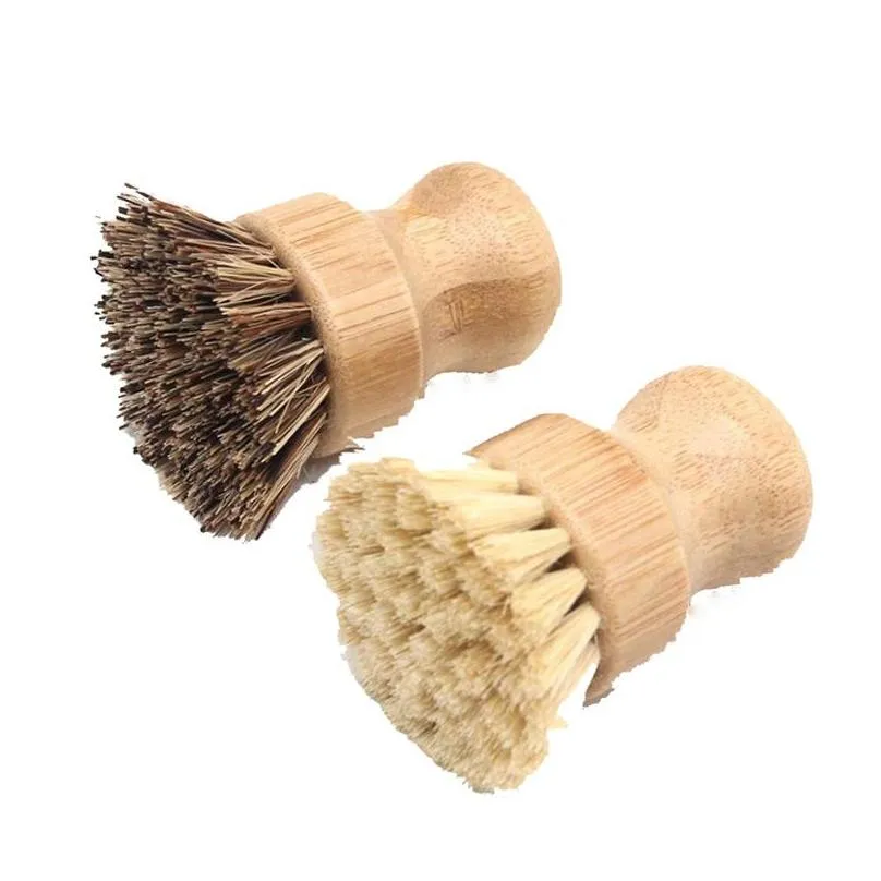 portable wooden cleaning brush round handle pot sisal palm dish bowl pan cleanings brushes kitchen chores rub 2 styles