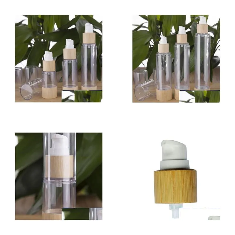 Packing Bottles Wholesale New Bamboo Cosmetic Packaging Bottle 20Ml 30Ml 50Ml 80Ml 100Ml 120Ml Empty Airless Vacuum Pump Bottles For M Dhw8U