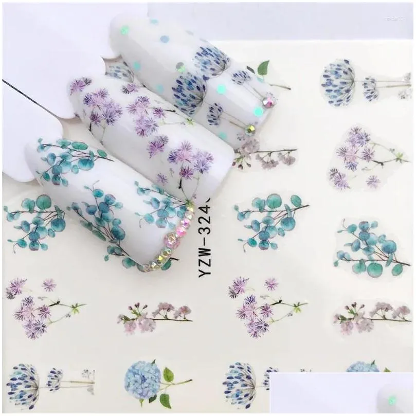 nail stickers 1pcs art water decals flower rose purples eyes designs for women full cover sticker decorations winter tips