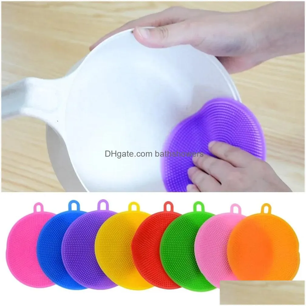 simple silicone dish bowl cleaning brushes multifunction 8 colors scouring pad pot pan wash brush cleaner kitchen dishes washing tool