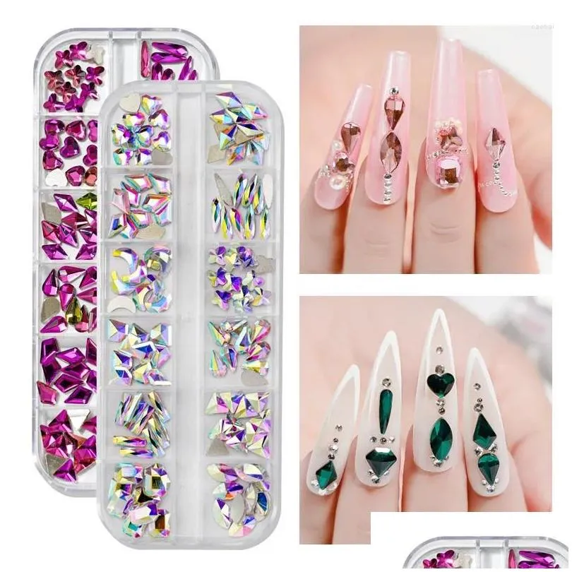 nail art decorations red 12 gird box mix size ab/colorful rhinestones flatback crystal diamond gems 3d glitter luxurious r01