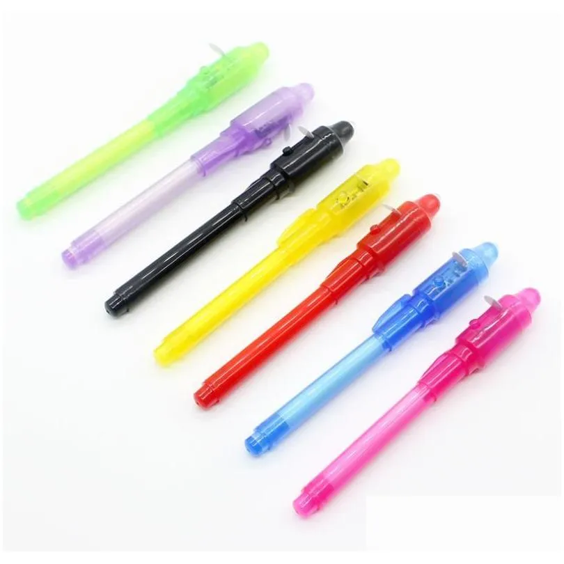 Multi Function Pens Wholesale Invisible Uv Ink Marker Pen With Traviolet Led Blacklight Secret Mes Writer Magic Disappear Words Kid Pa Dhb8D