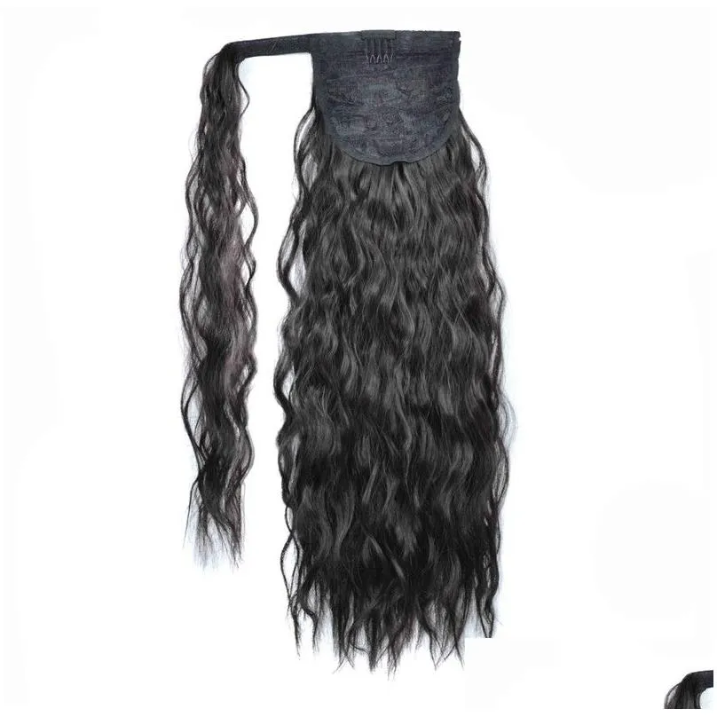 Ponytails Long Corn Curly Ponytail Synthetic Hair Pieces Ribbon Dstring Wavy Clip On Pony Tail Extensions Drop Delivery Hair Products Dhgvh