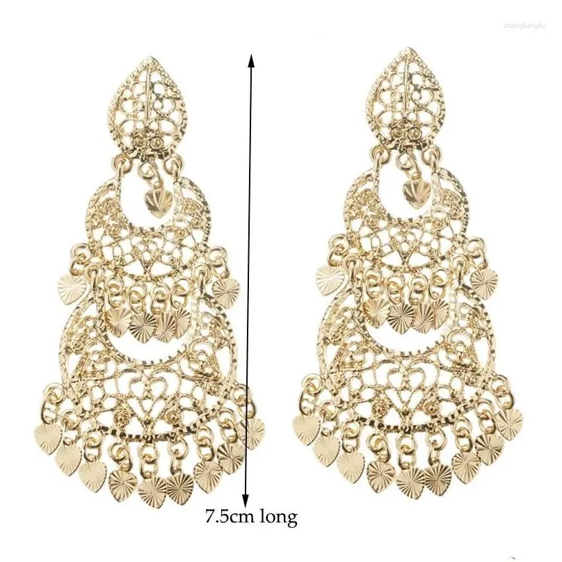 dangle earrings vintage women`s moon drop arabian luxury bridal gold color