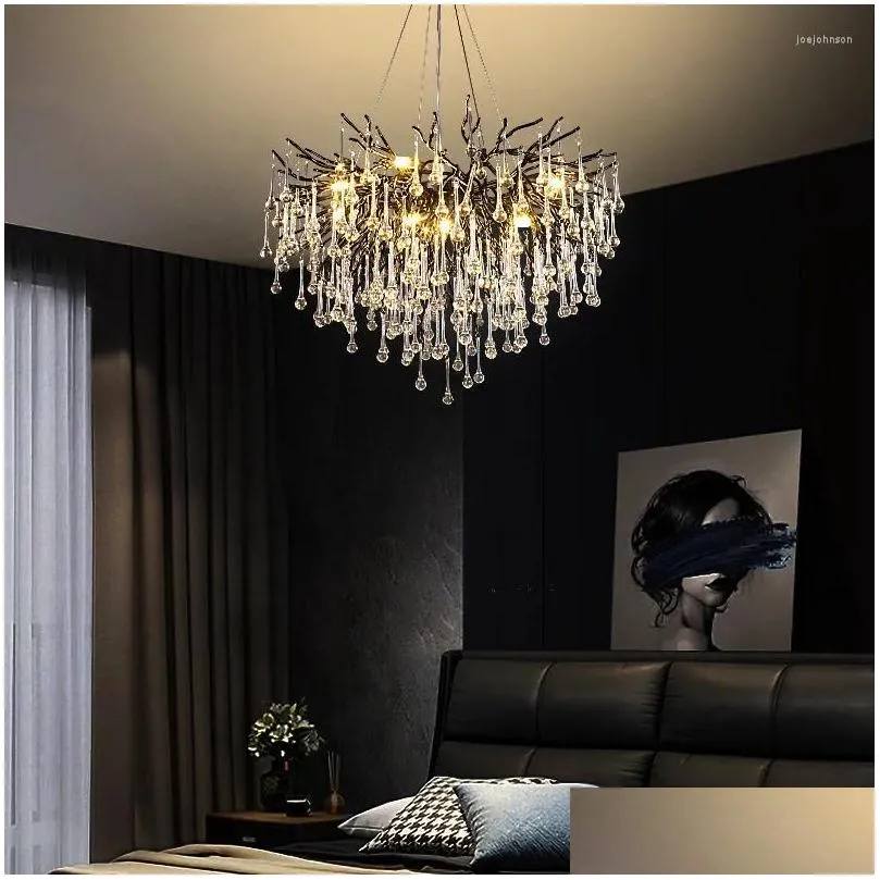 Pendant Lamps American Crystal Chandeliers Black/Gold/Chorme Ceiling Lamp For Living Room Decoration Dining Table Oval Large Light D Dhmiy