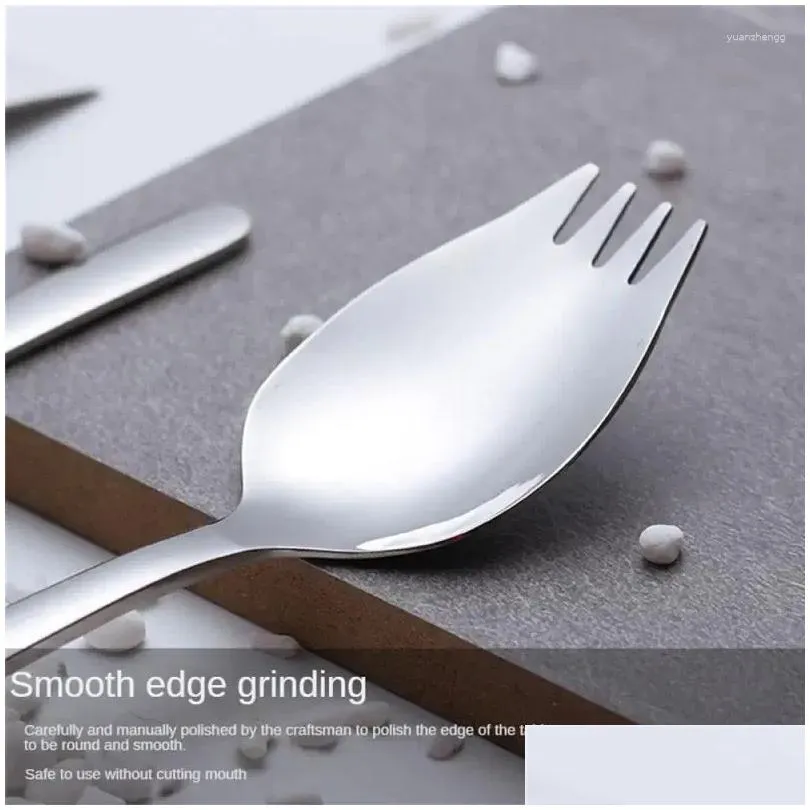 forks fruit fork spoon long handle stainless steel ice cream salad dessert tableware convenient western multifunction silver spork