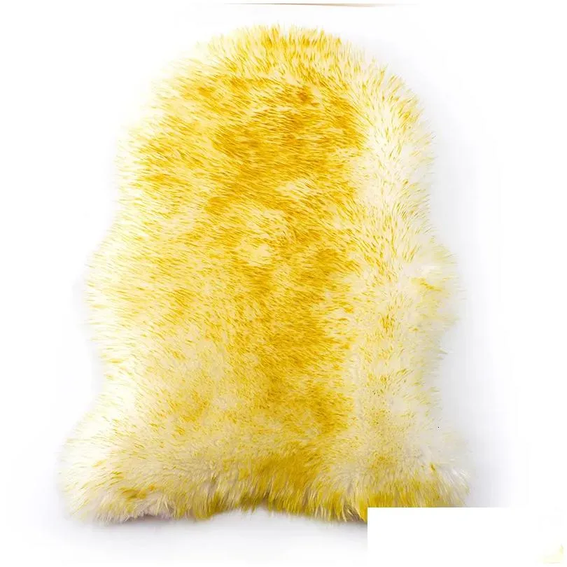 Carpets Soft Carpet Sheepskin Chair Mat Seat Pad Faux Sheep Skin Fur Plain Fluffy Area Rugs Washable For Home Drop Delivery Dhqs1