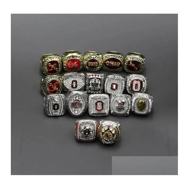 Band Rings 17Pcs Ohio State Buckeyes National Ring Set Wooden Box Fan Gift4189858 Drop Delivery Jewelry Ring Dhhcf