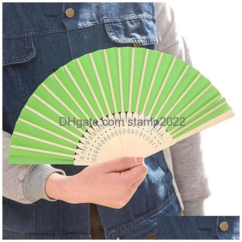 candy color diy folding fan party favor single sided paper fan childrens painting gift supplies 12 colors