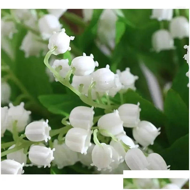 decorative flowers decoration mariage false lily of valley artificial silk white classic plastic 1 bunch with 5 prongs