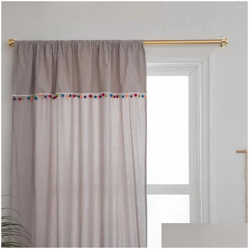 curtain cotton linen american solid plaid home window tassels blackout valance for the luxury bedroom curtains living room