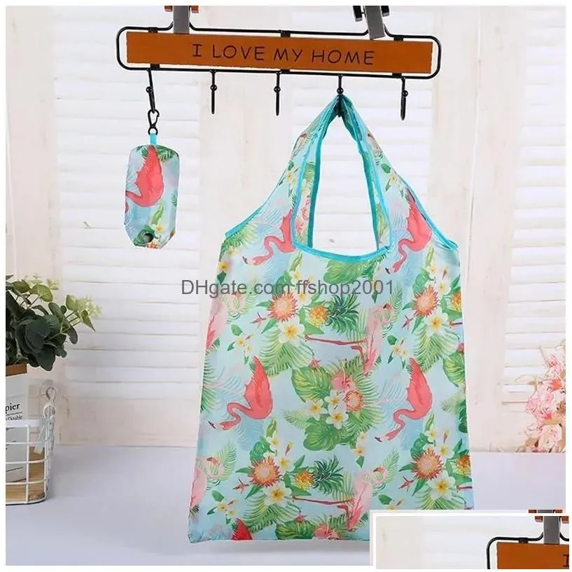 storage bags cute bohemian print reusable grocery portable foldable tote shop bag with hook eco-friendly travel recycle drop deliver