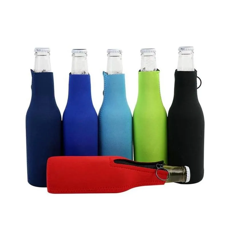 Other Bar Products Neoprene Bottle Er Insated Sleeve Bag Diy Summer Koozies Insator 330Ml Zipper Beer Holder With Opener Drop Delivery Dhrwc