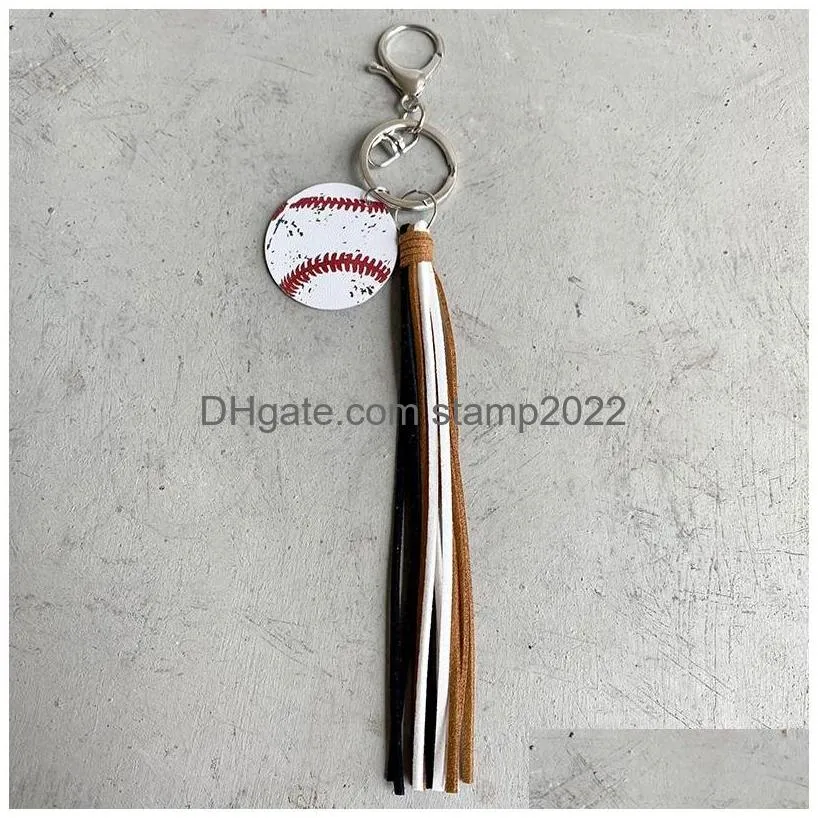 sports ball tassel keychain party favor creative baseball basketball football leather keychain pendant luggage decoration key chain