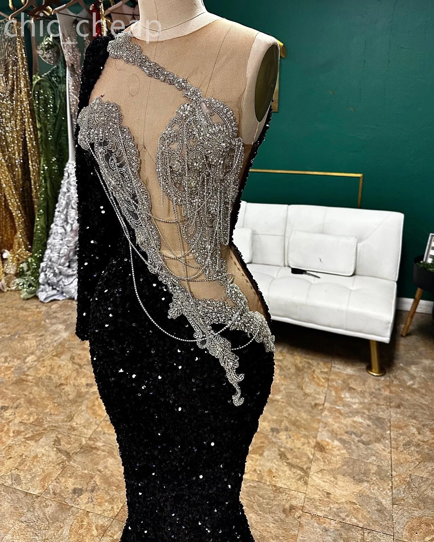 2024 Aso Ebi Black Mermaid Prom Dress Beaded Crystals Sequined Evening Formal Party Second Reception Birthday Engagement Gowns Dresses Robe De Soiree ZJ25